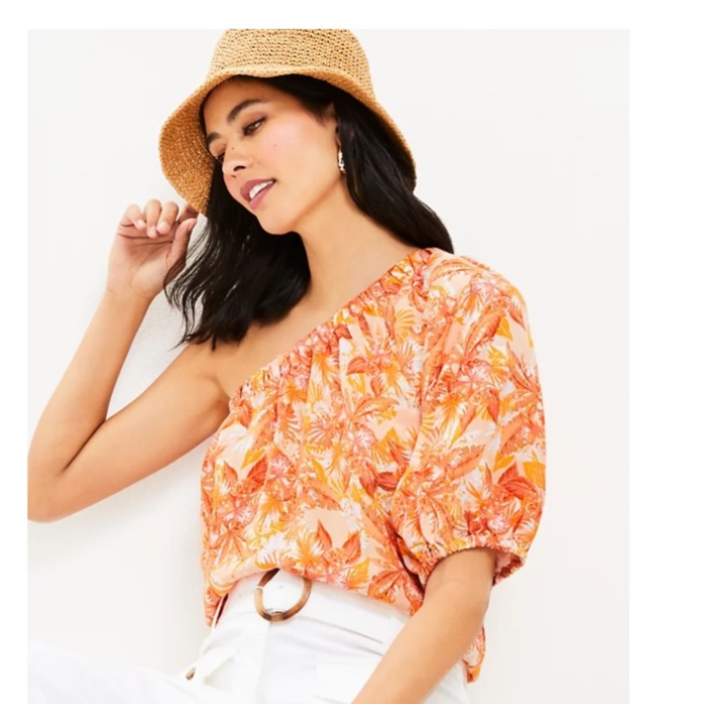 LOFT new with tags. Patchwork one-shoulder top in radiant peach